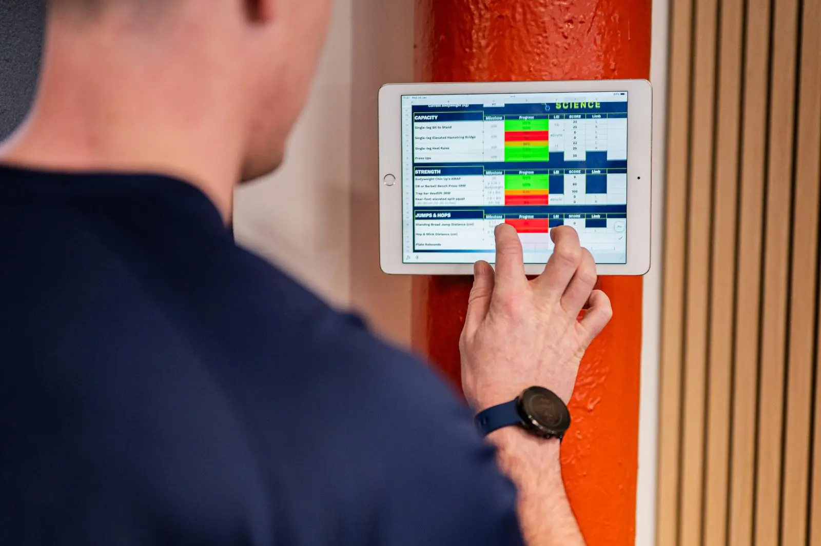 KA2_9319 Digital interface showing patient strength and capacity biometrics at our clinical physiotherapy Edinburgh facility in Leith.